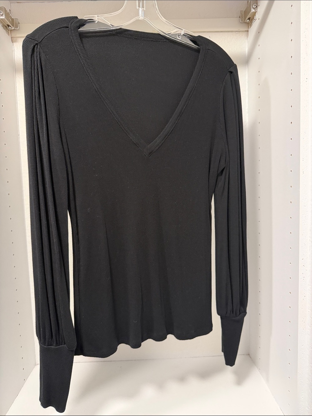 PAIGE Black V-Neck Long Sleeve Ribbed Top